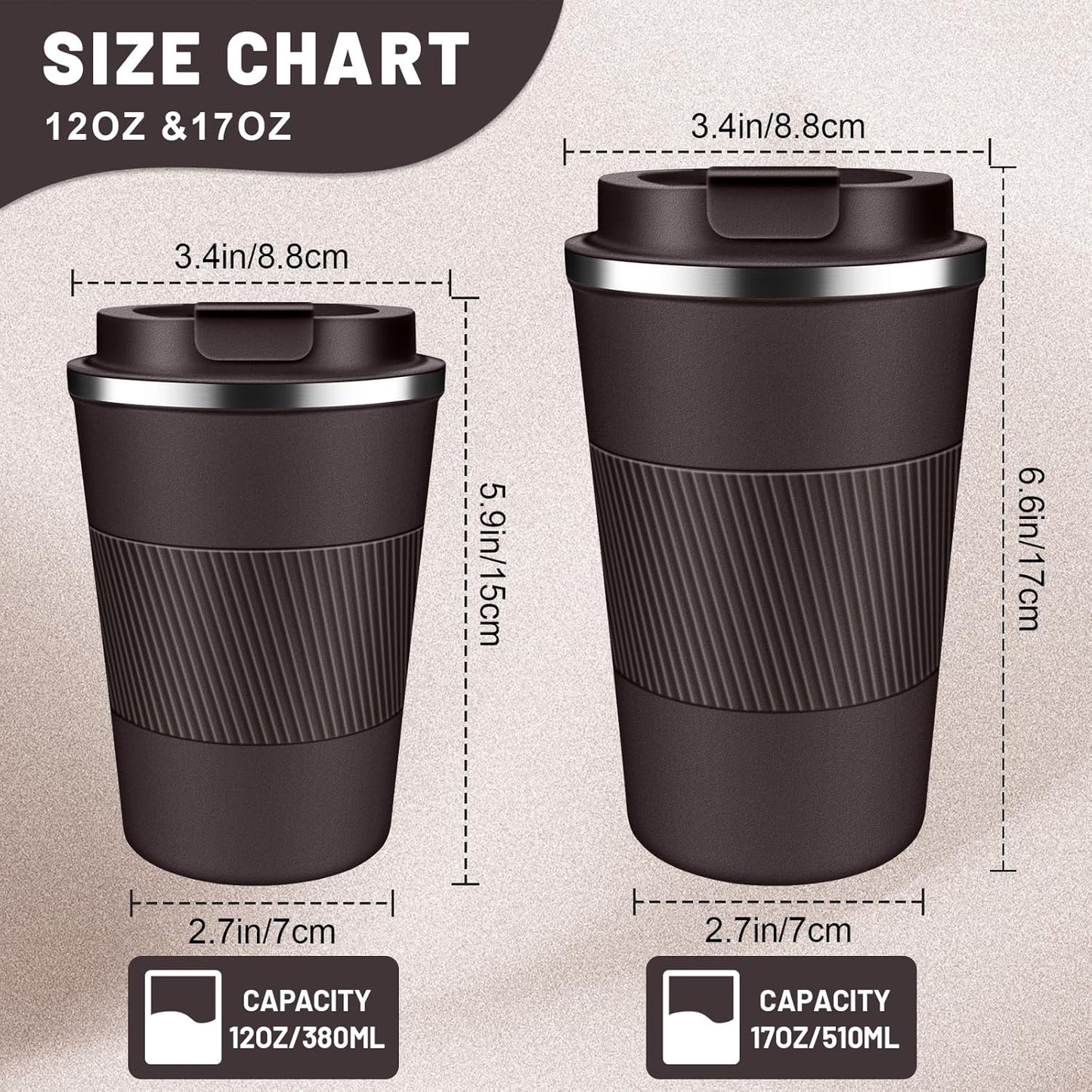 Insulated Coffee Tumblers with Flip Lid 12oz / 17oz, Stainless Steel Travel Coffee Mug Leak Proof, Vacuum Insulated Coffee Mug Reusable Cup, Keeps Cold and Hot for Coffee Tea