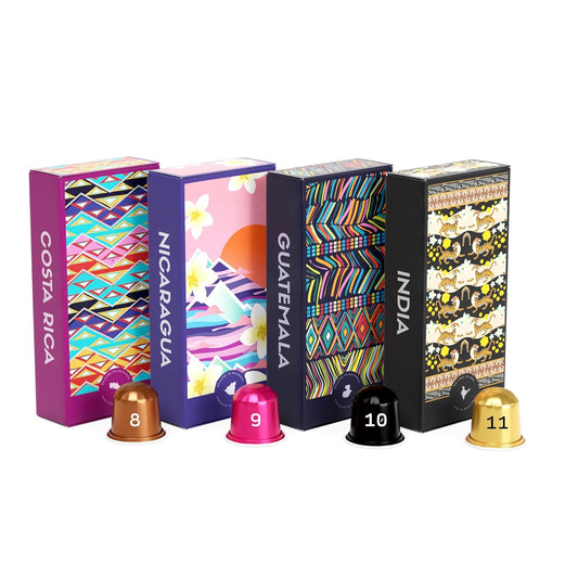 Atlas Coffee Club Espresso Pods Compatible with Nespresso Original– Dark Roast Variety Pack (40 Count)– Aluminum Capsules from Costa Rica, Nicaragua, Guatemala & India– Intensity 8-11