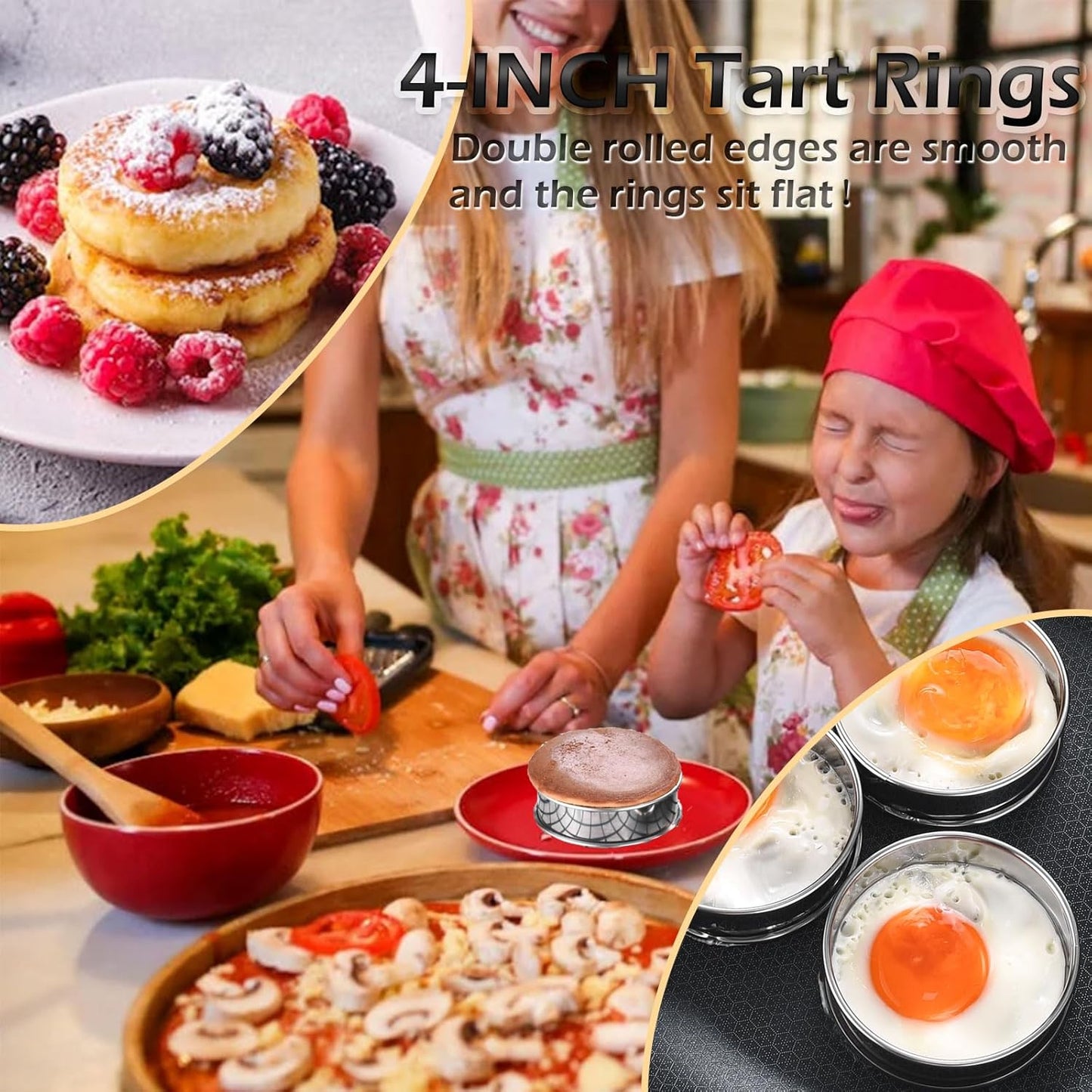 16packs English Muffin Rings Crumpet Rings 4 Inch Stainless Steel Double Rolled Tart Ring Nonstick Metal Round 4'' Ring Molds for Baking Cookies, Pancakesg