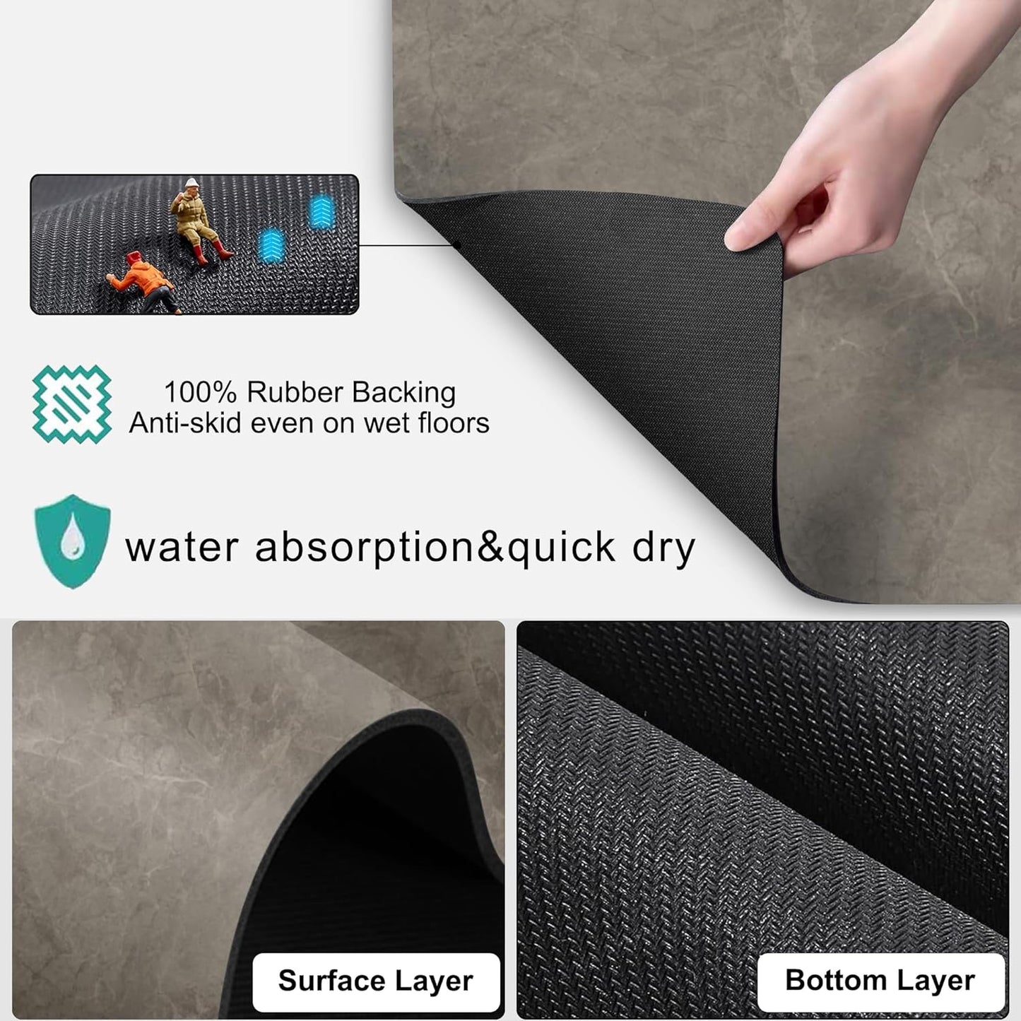 Golener Countertop Coffee Dripper Mat, 19" x 13", Absorbent, Washable, Reversible Microfiber Dish Drying Mat