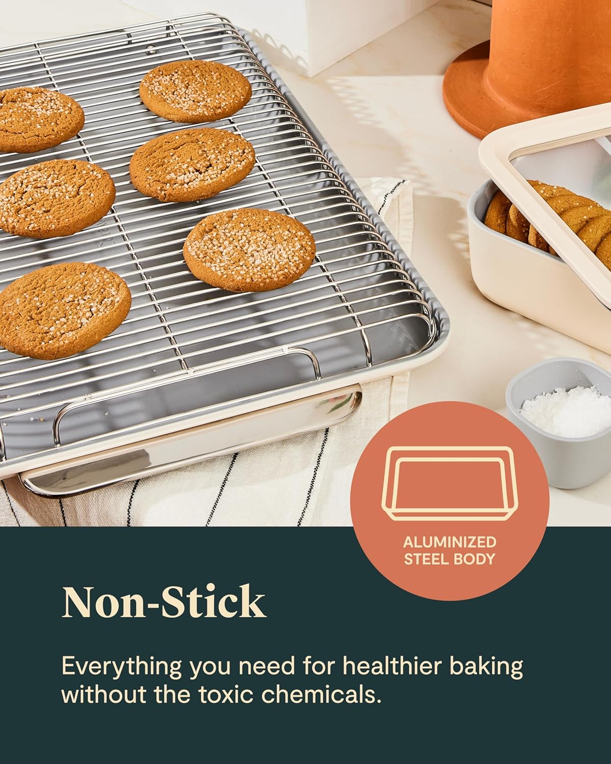 Caraway Nonstick Ceramic Bakeware Set (11 Pieces) - Baking Sheets, Assorted Baking Pans, Cooling Rack, & Storage - Aluminized Steel Body - Non Toxic, PTFE & PFOA Free - Black