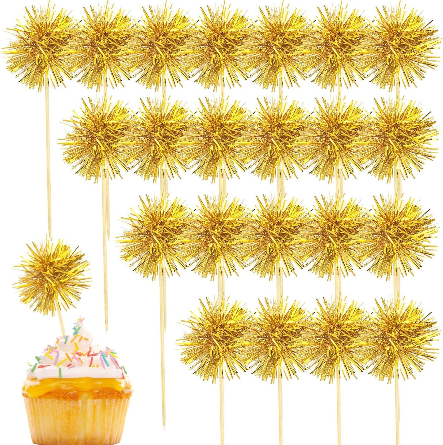 80 Pcs Firework Cupcake Topper Gold Graduation Cake Decorations Foil Frill Toothpicks for Party Decoration, Cake Toppers, Picnics, Bar, Birthday, Holiday (Gold)