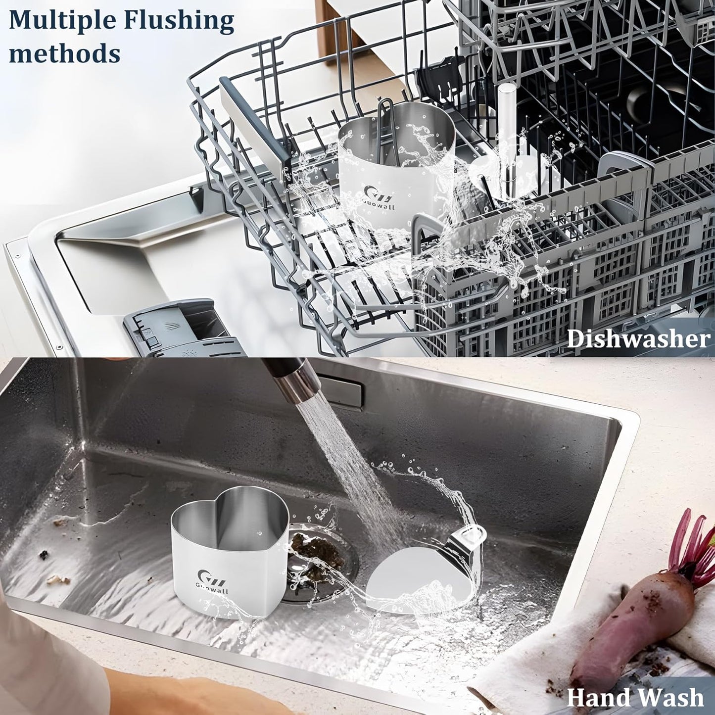 Guowall Heart Shaped Seamless Cake Ring, 3 inch Mousse Mold for Baking, Nonstick Stainless Steel Heart Dessert Mould Set, Includes 1 lifter, 1 pusher and 6 rings