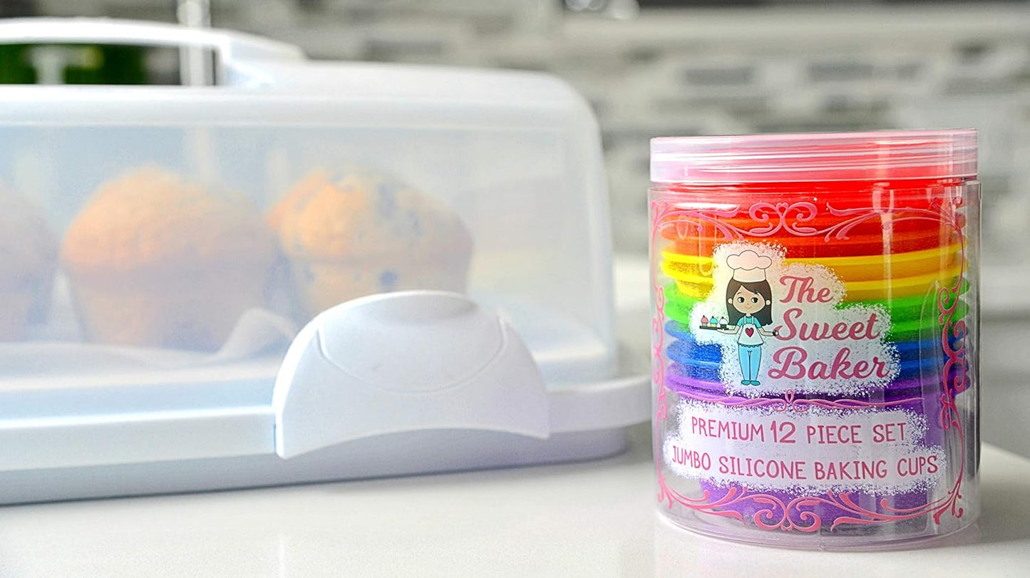 | Professional Jumbo Silicone Baking Cups | Premium 12 Piece Set | Reusable Cupcake Muffin Pans | BPA Free