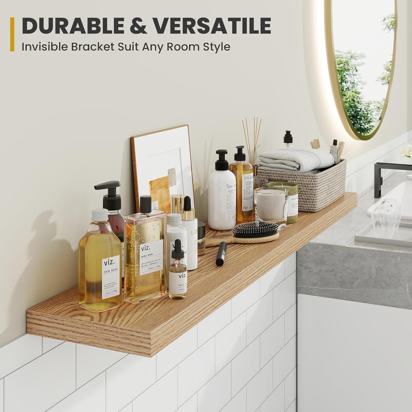 30 Inch Floating Shelves, 9.3" Deep Floating Shelf Wall Mounted, 30" Wall Shelves, Rustic Deep Bookshelf, Large Display Shelves & Storage Shelves for Bedroom, Living Room, Light Brown, Set of 2