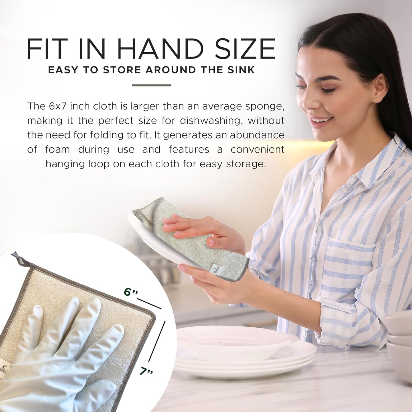 Whiffkitch Dishcloths & Dish Towels for Kitchen - Reusable, Hygienic, Quick Drying, Durable Kitchen Washcloth, Absorbent, Scrub-Non-Scratch, 6x7 Inches Neutral Color, 6 Pack