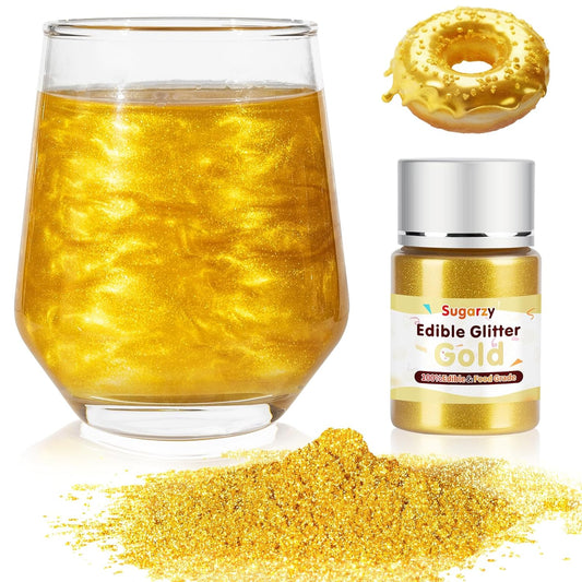Gold Edible Glitter for Drinks, Food Grade 10g Gold Sprinkles Cake Decorating Supplies, Edible Luster Dust for Cocktail Beverages,Halloween Food Coloring Shimmer Powder for Baking,Cake Cupcakes Cookies Drinks Eggs Candy Strawberries Decorations