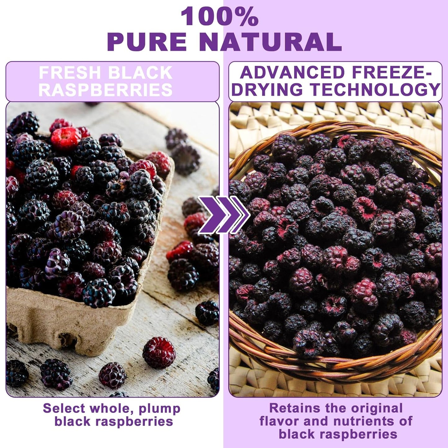 Freeze Dried Black Raspberry Powder - 180g Super Fruit Powder, 100% Black Raspberry Extract, No Additive, No Artifical Sugar Non-GMO Natural Food Coloring for Baking, Smoothies, Yogurt