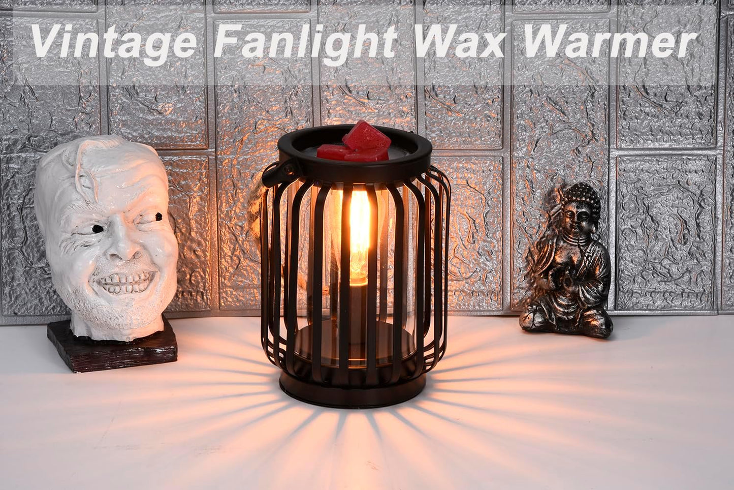 Electric Wax Warmer,Metal Wax Warmer,Rustic Candle Wax Burner for Aromatherapy Wax, Oil Burner,Fragrance,Home Decoration, Gifts (Lanterns), Black, HLBULB-002