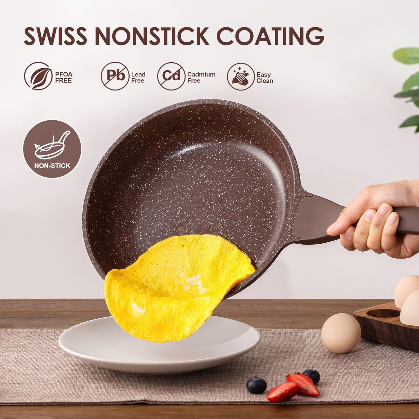 SENSARTE Nonstick Frying Pan Skillet, Non Stick Omelette Pan, Healthy Stone Cookware Chef's Pan PFOA Free, Toffee Brown (8 Inch)