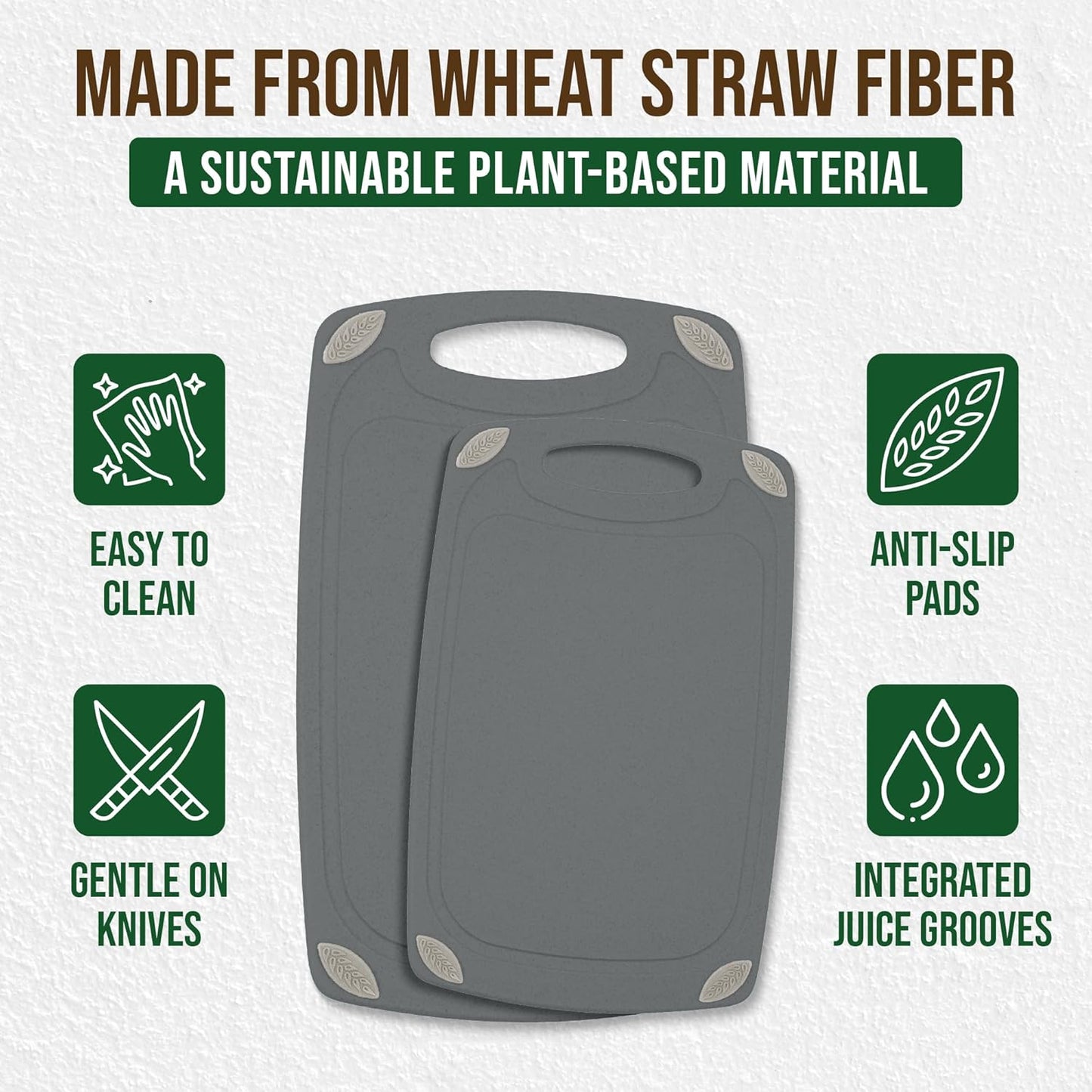 2-Piece Reversible Cutting Board Set Made from Natural Food Grade Wheat Straw Material - Eco-Conscious Alternative to Plastic - Gluten Free & BPA Free Chopping Boards for Kitchen
