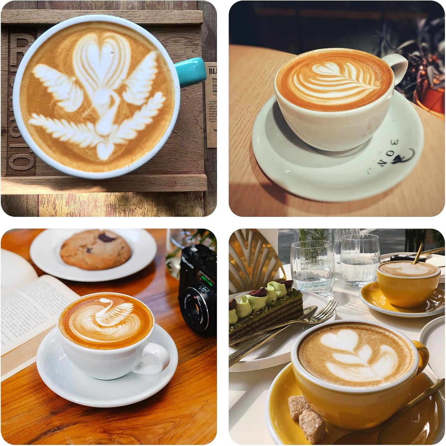 Dandat 4 Pcs Milk Frothing Pitcher Espresso Steaming Pitchers 12 Oz Stainless Steel Milk Steamer Cup Frother Jug for Espresso, Latte Art, Chai Cappuccino Hot Chocolate