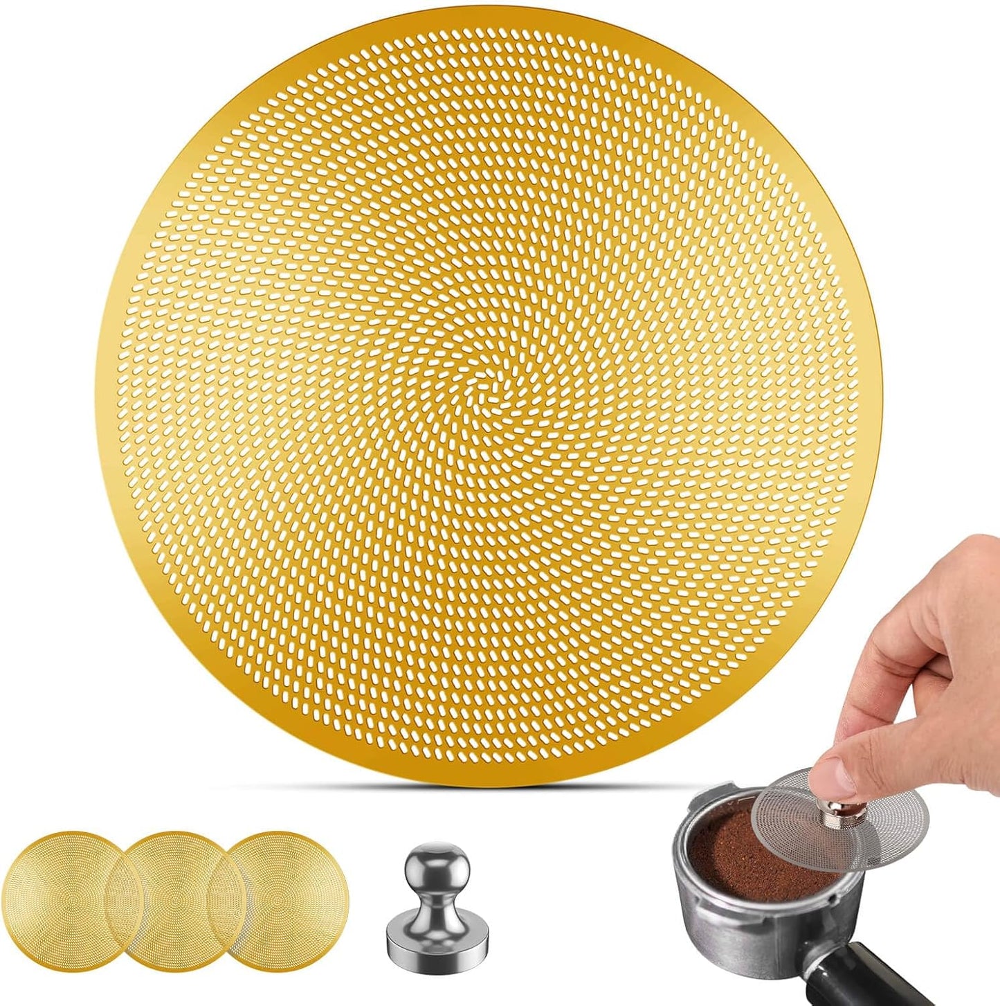 3 Pcs 54mm Espresso Puck Screen - 0.2mm Ultra Thin Espresso Puck, Metal Reusable Coffee Filter, Compatible with Espresso Machine 54mm Portafilter Basket (Golden)