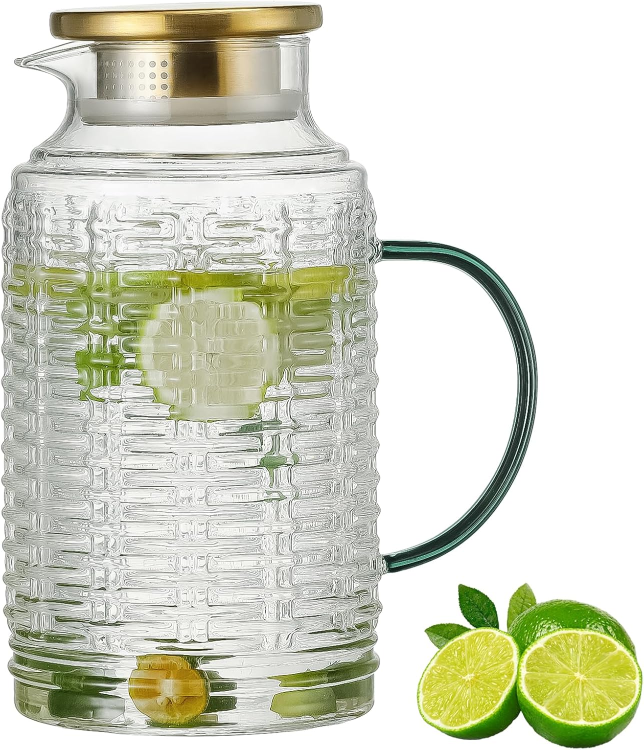 Glass Pitcher with Lid,84 oz/2.5 Liter Vintage Water Pitcher, Clear Borosilicate Glass Water Carafe for Cold Brew, Coffee, Lemonade, Iced Sun Tea, Juice, Beverage, Milk, Heat Resistant