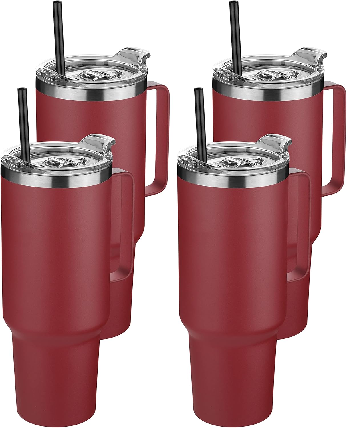 HASLE OUTFITTERS 40 oz Stainless Steel Tumbler with Handle, Vacuum Insulated Tumblers Bulk, Reusable Double Wall Travel Coffee Mug, Durable Powder Coated Water Bottles(Wine Red, 4)