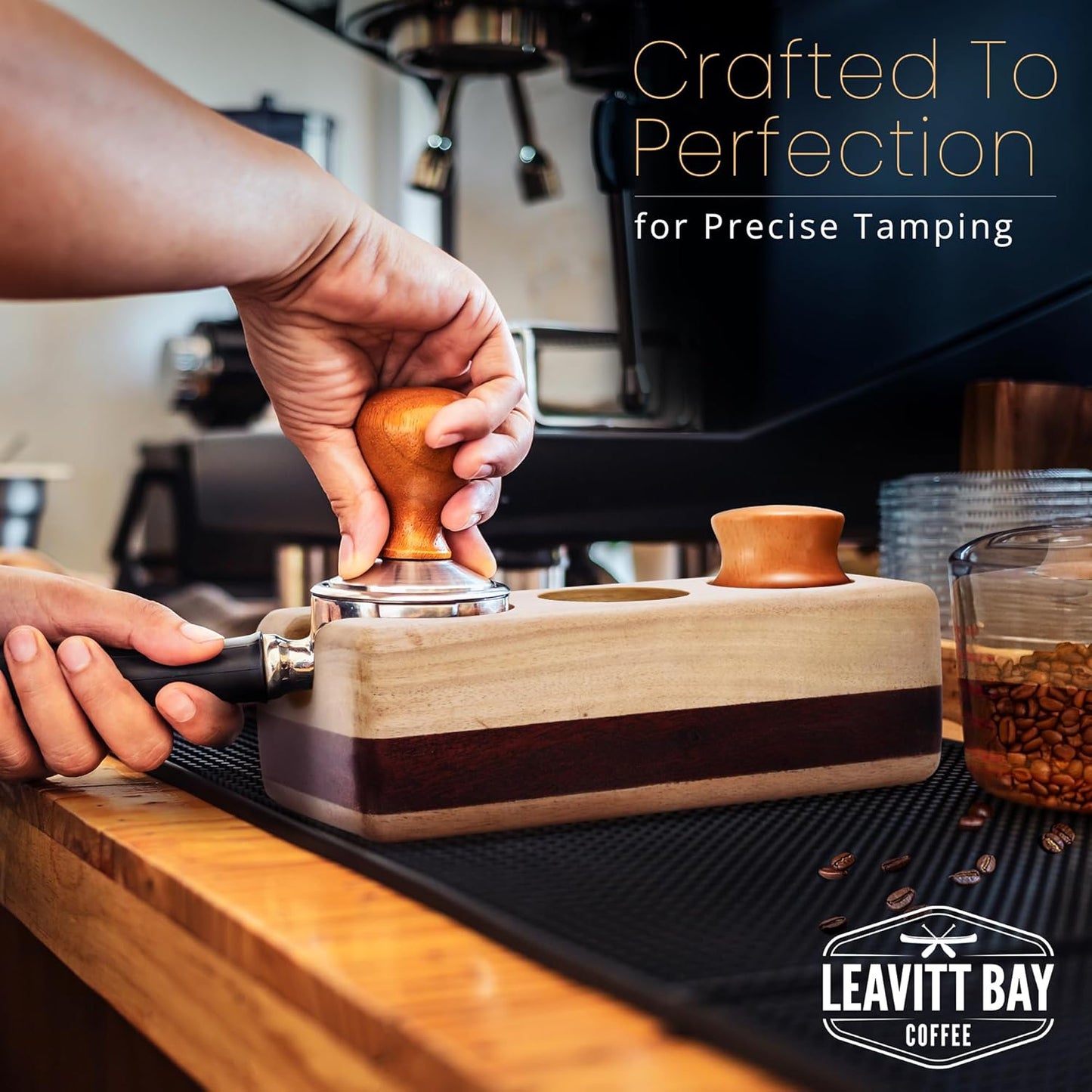 Espresso Tamping Station - Portafilter Holder (72mm) - Acacia & Mango Wood Espresso Station & Tool Organizer - Essential Accessories for Baristas