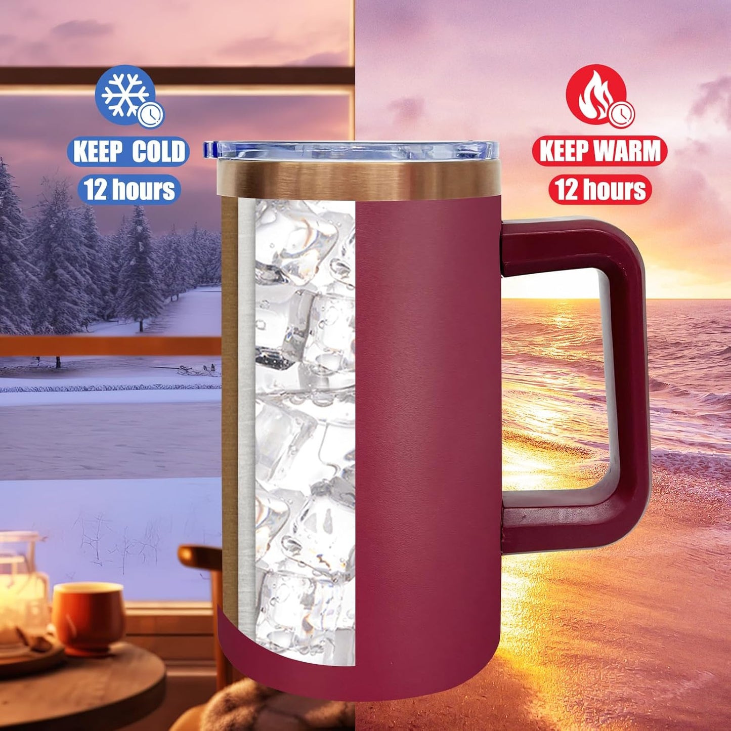 20 oz Insulated Coffee Mug with Lid, Stainless Steel Coffee Tumbler Bulk, Double Wall Vacuum Travel Mug with Handle, Leakproof Powder Coated Coffee Cups for Hot and Cold Drinks (Red,1 pack)