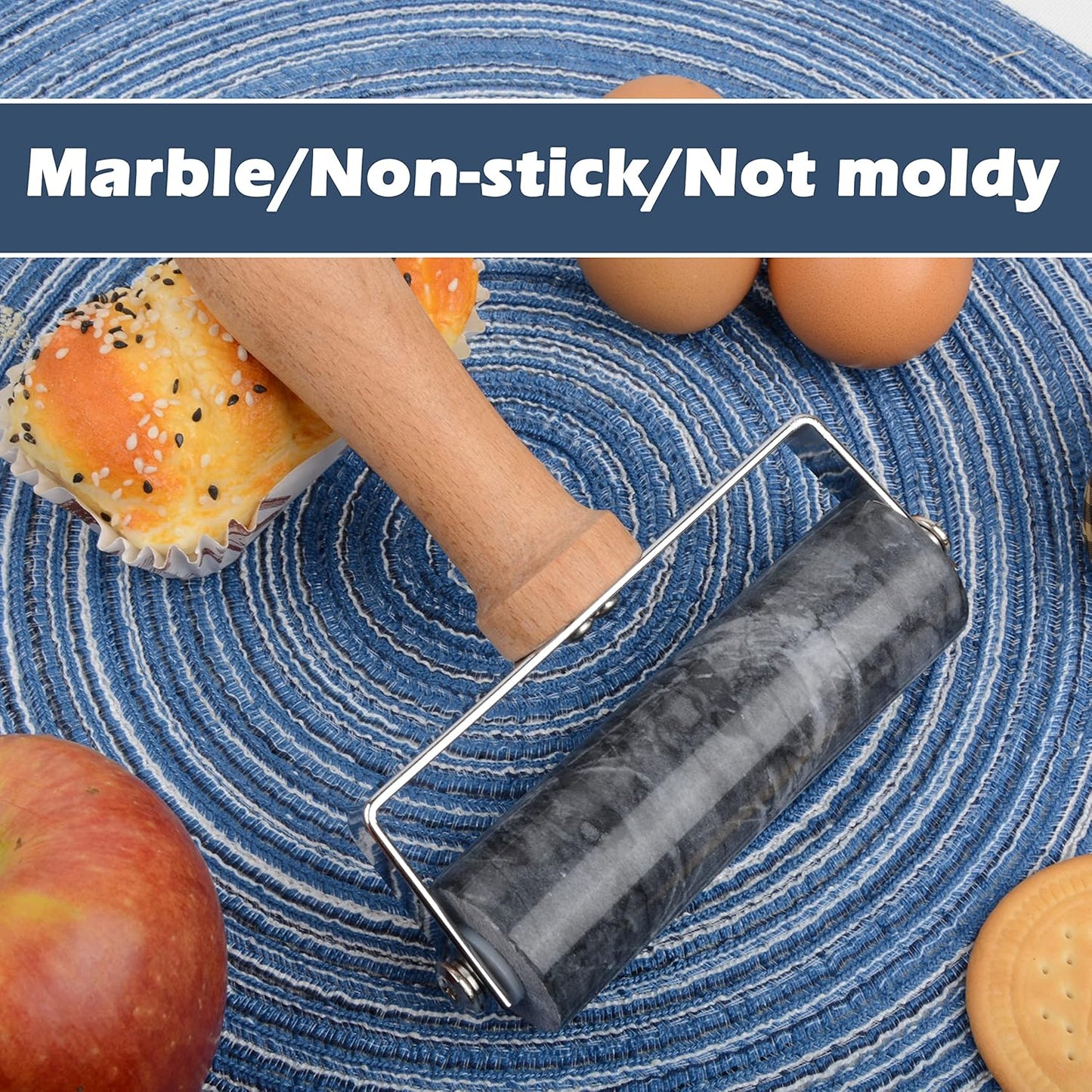 Tianman Rolling Pin Pizza Roller, Marble Roller Non-Stick T-Type, For Cake Baking Tortilla Fudge Pizza Cookies and Other Kitchen Baking Cooking (Type 1 Black).