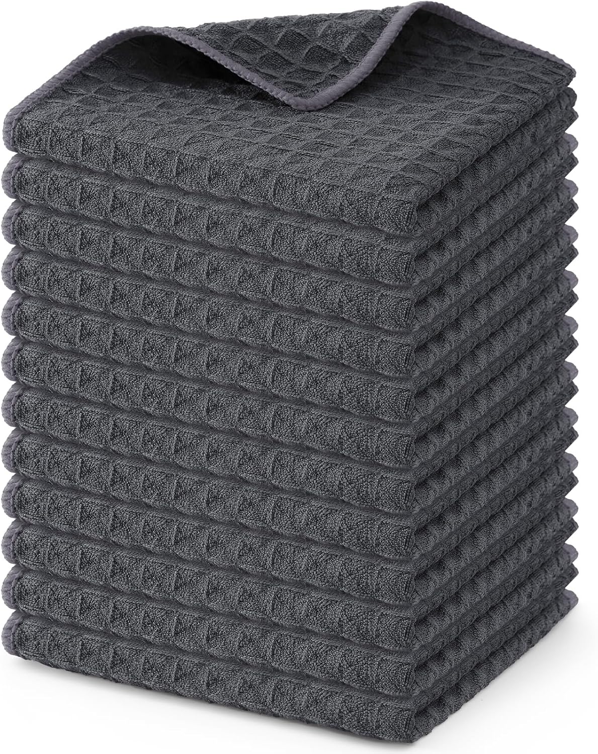 Homaxy Microfiber Waffle Weave Kitchen Dish Cloths, 12 x 12 Inch Ultra Absorbent and Solid Color Dish Towels for Kitchen Fast Drying Dishcloth for Washing Dishes, 12 Pack, Dark Grey