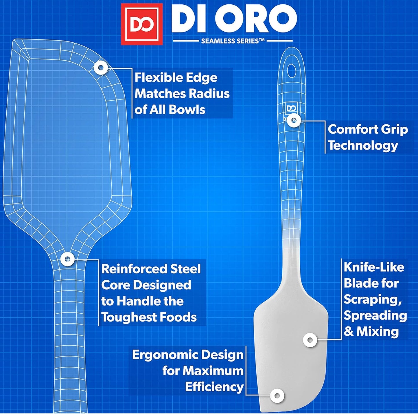 DI ORO Silicone Spatula - 600°F Heat-Resistant Rubber Kitchen Spatula for Baking, Scraping, & Mixing - BPA Free Nonstick Cookware Safe Flexible Utensil for Cooking - Seamless & Dishwasher Safe (Stone)
