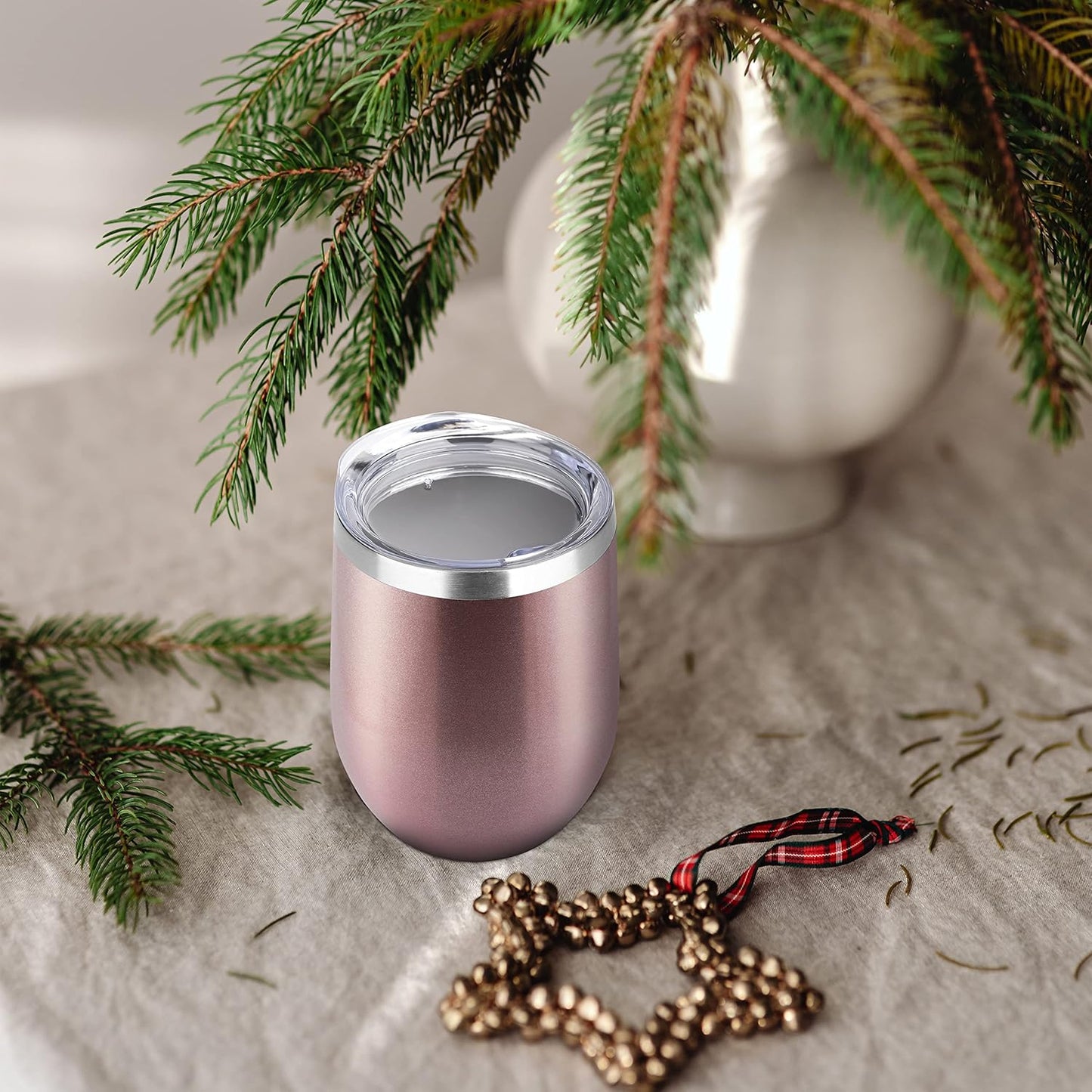 DOMICARE Stainless Steel Wine Tumbler Bulk with Lid, Personalized Rose Gold Insulated Tumblers Set, 12oz Travel Coffee Cups Pack of 1