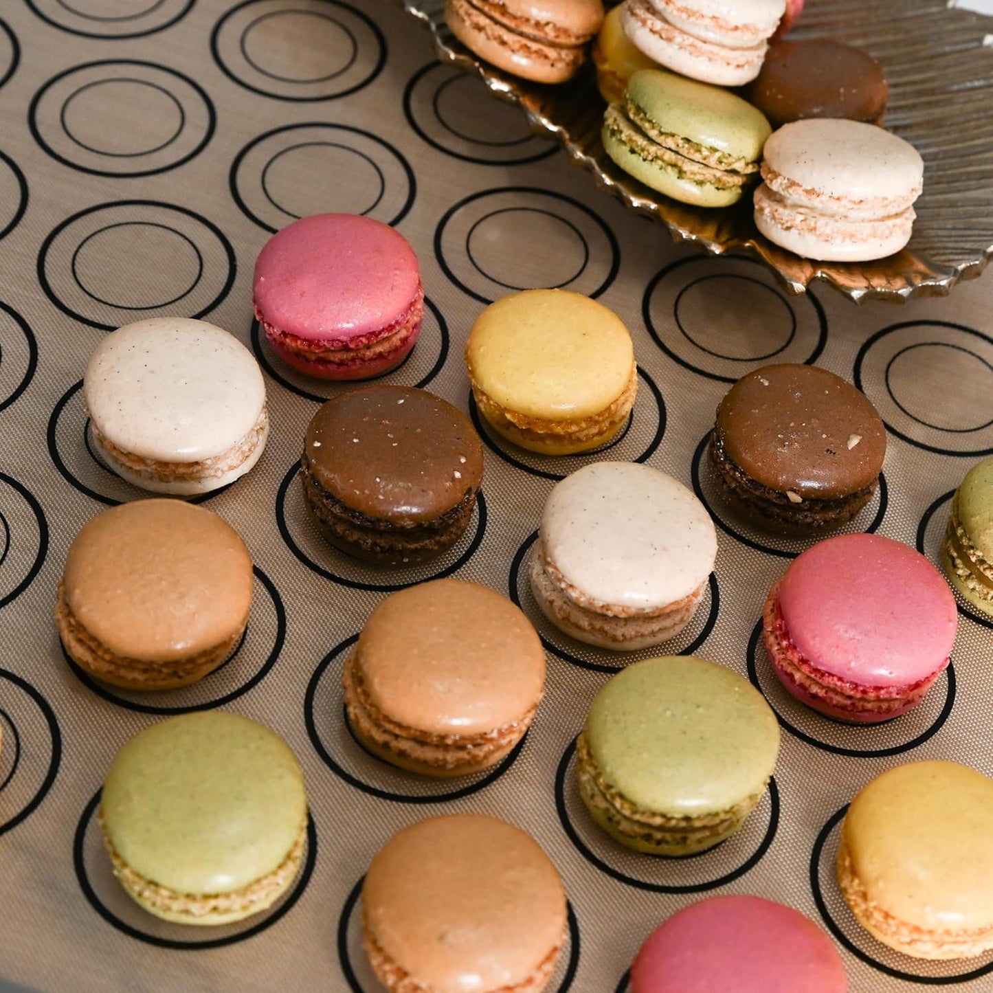 Macaron Silicone Baking Mats - Non-Stick Macaron Mat for Easy Baking | Heat Resistant & Dishwasher Safe Macaron Baking Mat | Reusable & Eco-Friendly, 3/4 Sheet Size - Pack of 3 - For Macarons And More