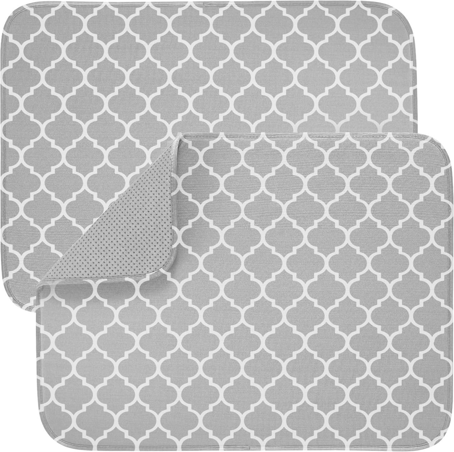 GORILLA GRIP Ultra Water Absorbent Microfiber Dish Drying Mat, 18x24, Quick Dry Mesh, Slip Resistant Pad for Sink Dishes or Under Rack, Kitchen Counter Accessories, Machine Wash, 2 Pack Quatrefoil
