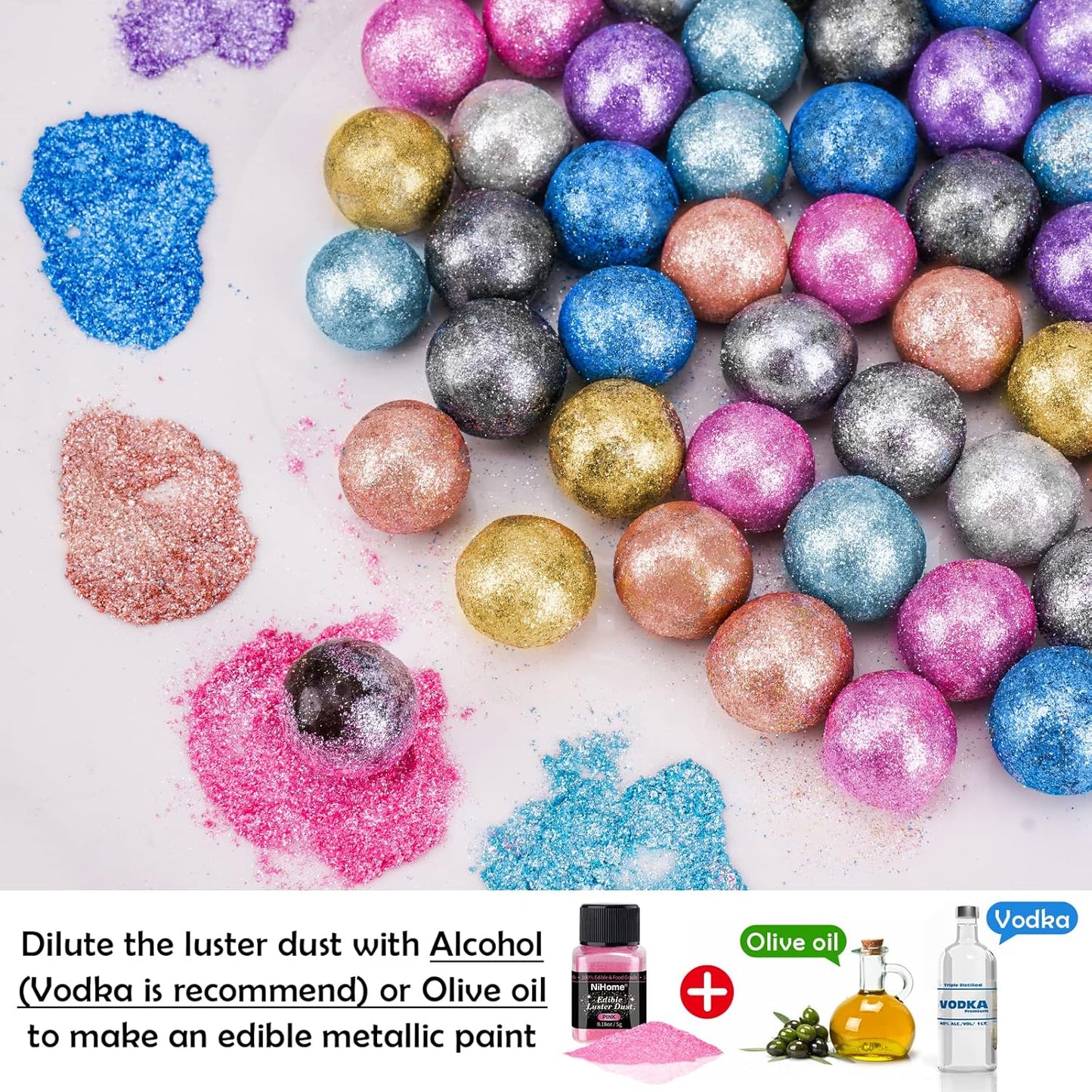 NiHome Edible Food-Grade Glimmer Powder Glitter Luster Dust Metallic Food Decorating Sprinkle Glimmery Dust for Drink Wine Beverage Cake Candy Dessert Bakery Restaurant Vegan (0.18oz/5g, Pink)