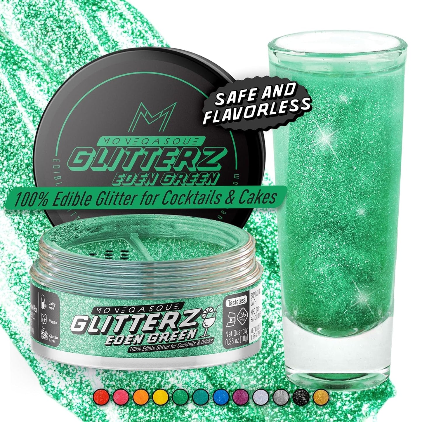 MONÉGASQUE Eden Green Edible Glitter for Drinks 10g – Edible Glitter for Cakes & Cocktails – Food Coloring Spray for Halloween Cake Decorations – Cocktail Drink Shimmer – Green Sprinkles for Cake