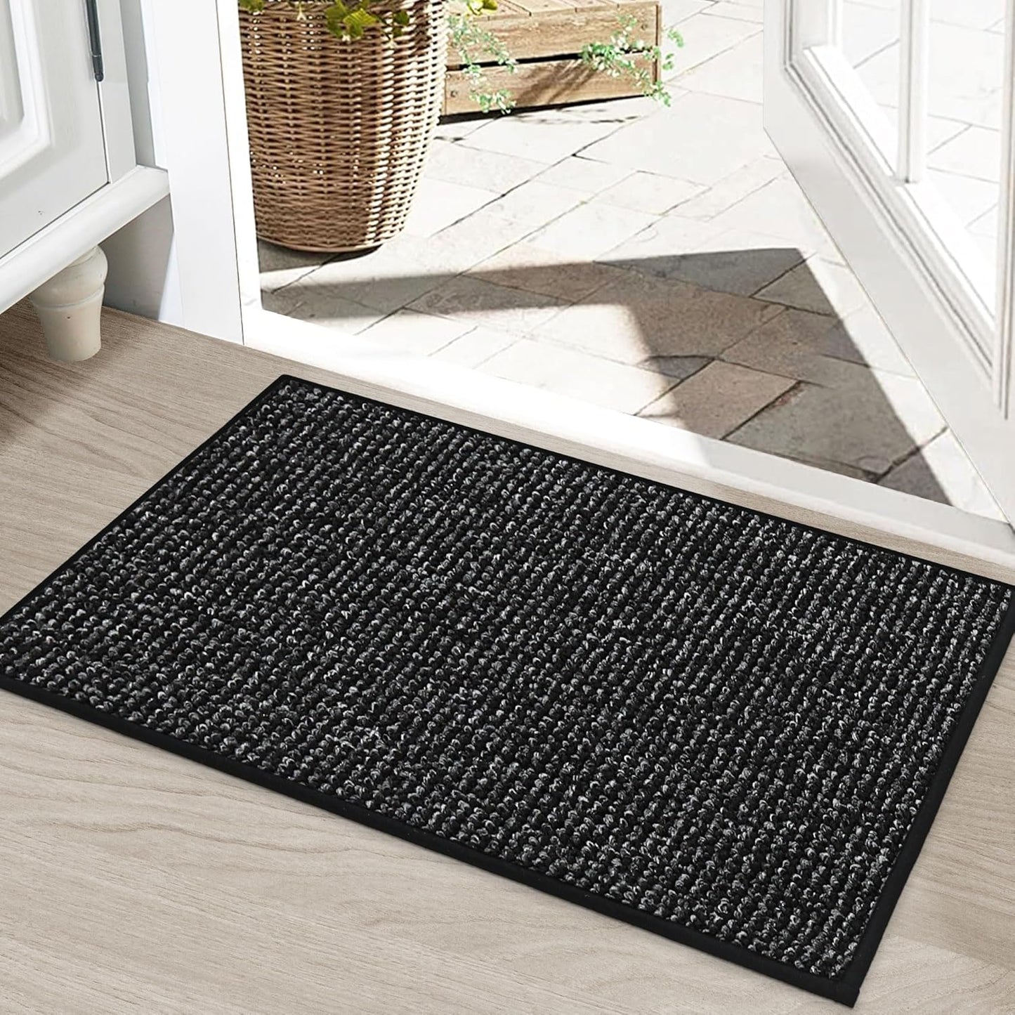 BEQHAUSE Dirt Trapper Door Mat 20" x 32", Non-Slip Washable Doormats Entrance Mat, Dirt Resistant and Absorbent Welcome Mat, Low Profile Floor Mats for Front Back Door and Entryway, Black