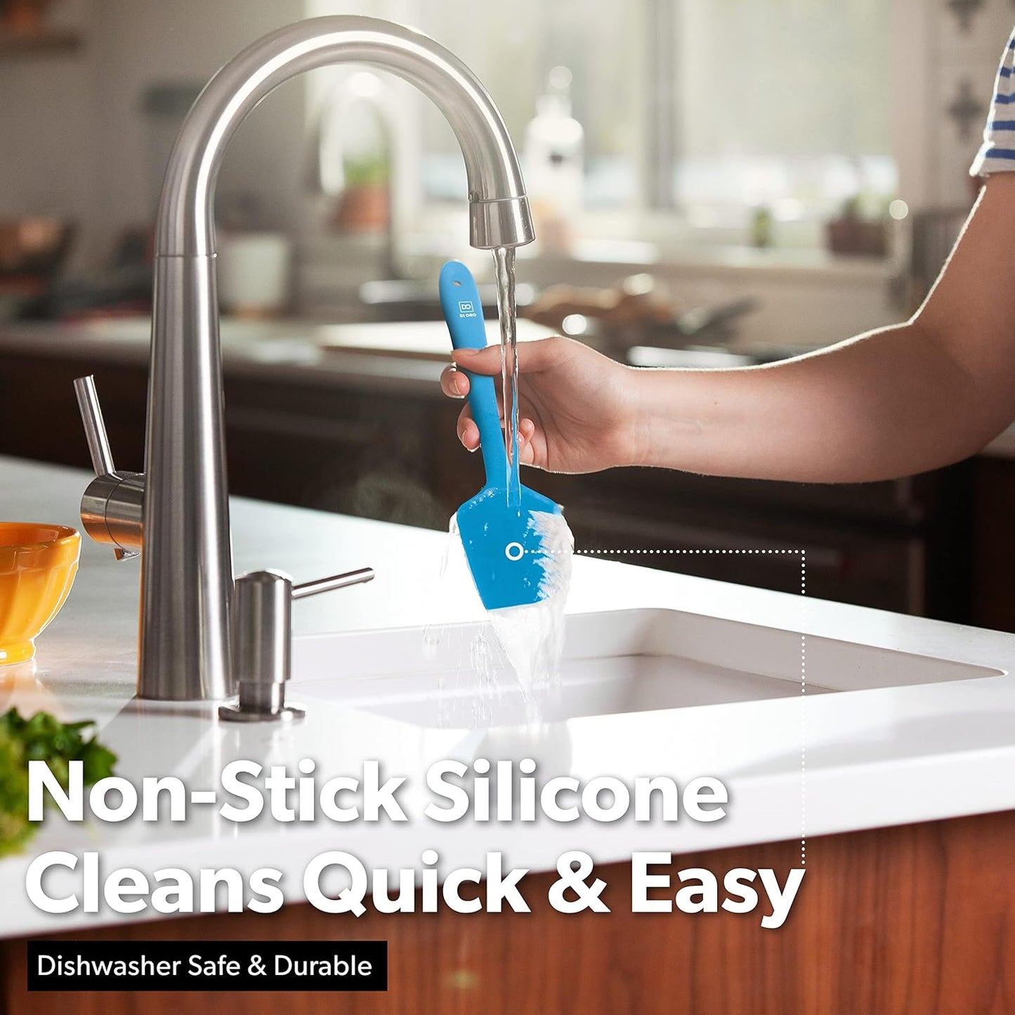 DI ORO Silicone Spatula - 600°F Heat-Resistant Rubber Kitchen Spatula for Baking, Scraping, & Mixing - BPA Free Nonstick Cookware Safe Flexible Utensil for Cooking - Seamless & Dishwasher Safe (Blue)