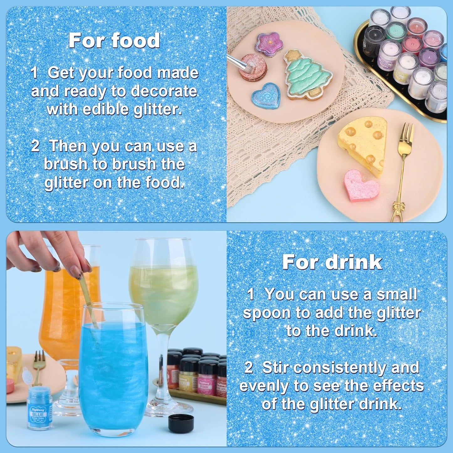 Blue Edible Glitter - 5g Food Grade Cake Decorating Shimmering Glitter, Edible Sprinkle Luster Dust for Drinks, Chocolates, Fondant, Strawberries, Cupcakes, Candy, Cookie - Vegan