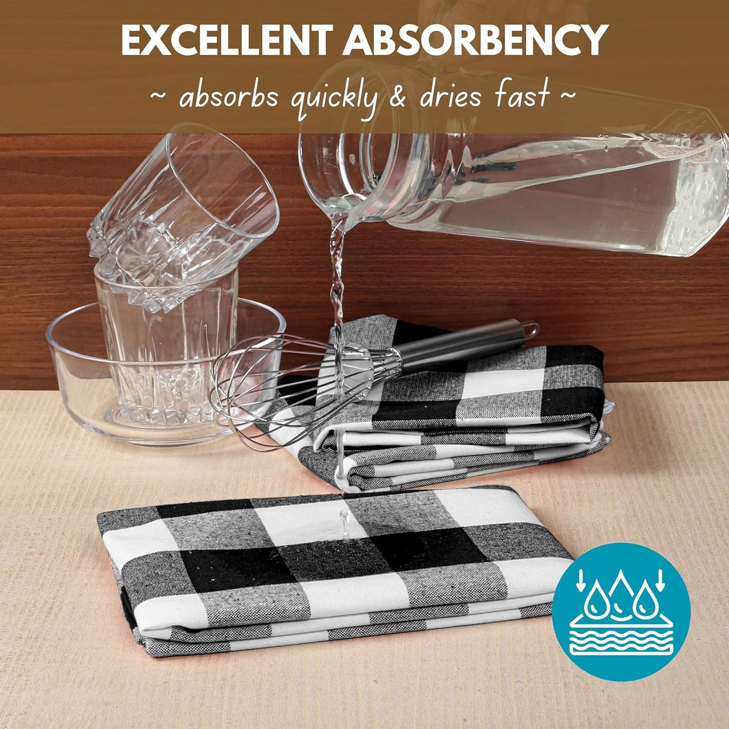 Native Fab 6-Pack Kitchen Towel with Hanging Loop 16x26 inches, Cotton Buffalo Check Kitchen Towels for Cleaning Drying, Washcloths Soft & Absorbent Cloth Rags, Bar Towel, Dish Cloth, Black