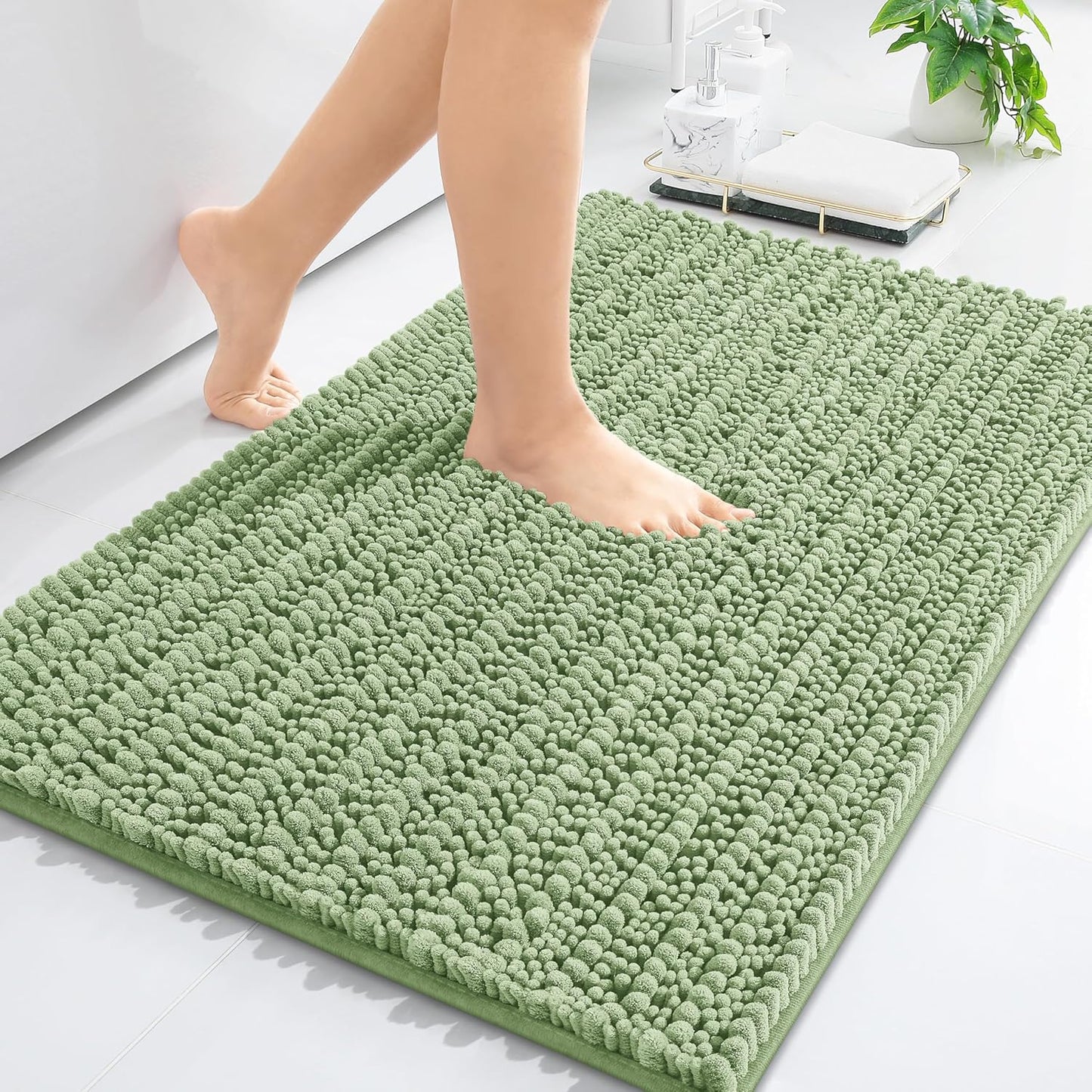 Arotive Luxury Chenille Bathroom Rug Mat, Extra Soft Thick Absorbent Shaggy Bath Rugs, Non-Slip Machine Wash Dry, Plush Bath Mats for Bathroom, Shower and Tub, 30x20, Sage Green