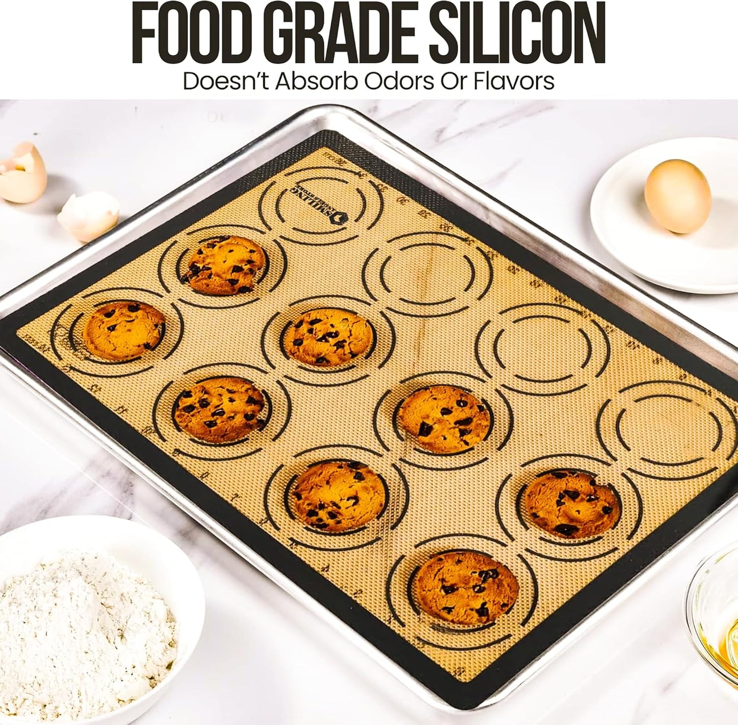 Generic Silicone Baking Mat Set of 6 - Non-Stick, Reusable, Heat Resistant, Gray Color - Perfect for Baking, Cooking, Rolling Dough, and Pastry - Easy to Clean, Durable Kitchen Mats, Multi Sizes