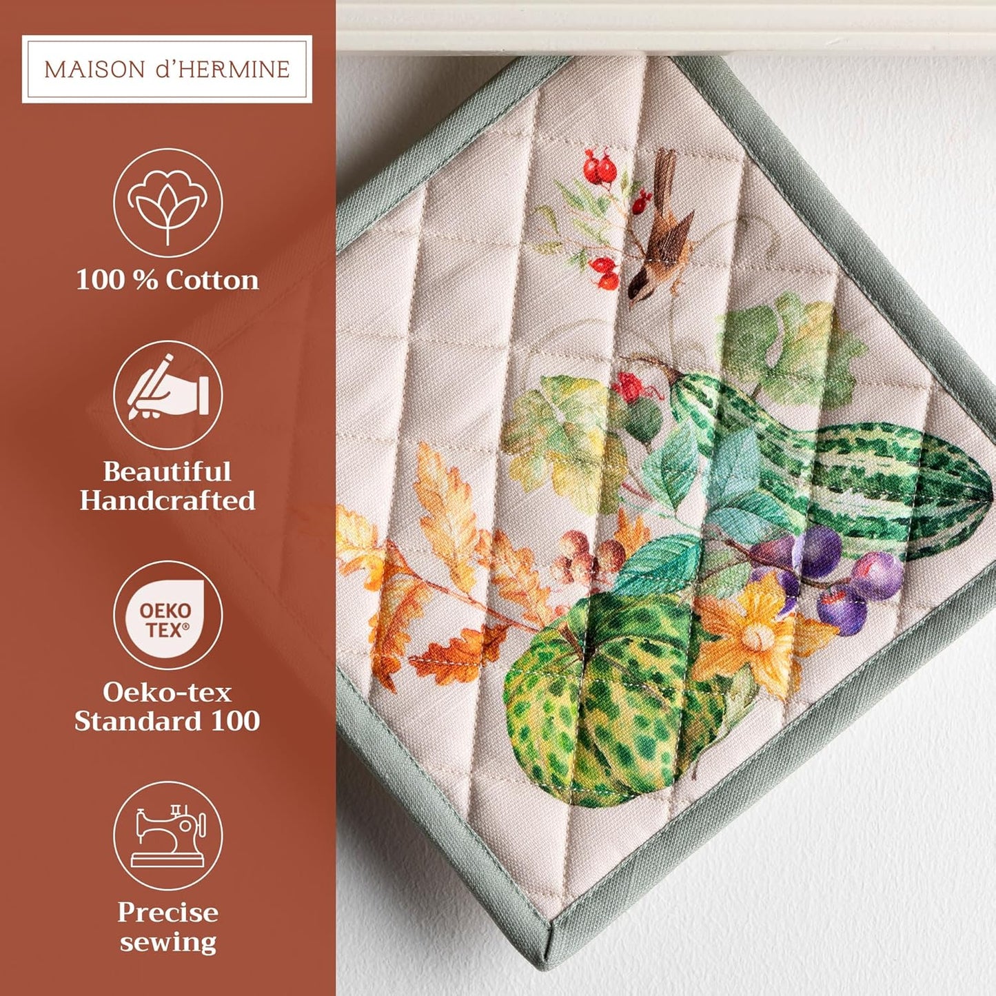 Maison d' Hermine Pot Holders Set 100% Cotton Heat Resistant Potholders 8" x 8" Hot Pads with Loop BBQ, Cooking, Baking, Grilling, Kitchen, Handling Hot Pans (Pack of 2, Lumina)