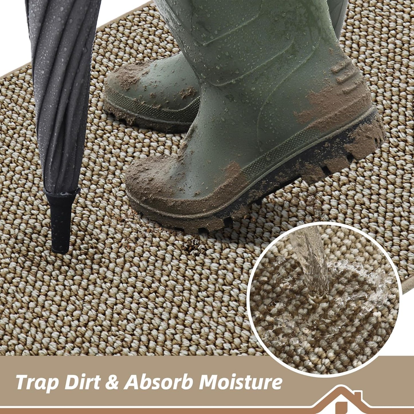 BEQHAUSE Dirt Trapper Door Mat 24" x 36", Non-Slip Washable Doormats Entrance Mat, Dirt Resistant and Absorbent Welcome Mat, Low Profile Floor Mats for Front Back Door and Entryway, Light Beige