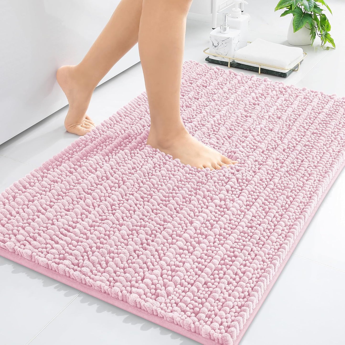 Arotive Luxury Chenille Bathroom Rug Mat, Extra Soft Thick Absorbent Shaggy Bath Rugs, Non-Slip Machine Wash Dry, Plush Bath Mats for Bathroom, Shower and Tub, 30x20, Pink