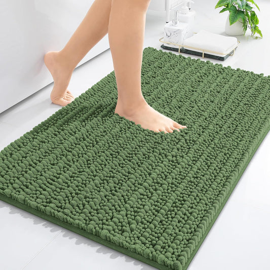 Arotive Luxury Chenille Bathroom Rug Mat, Extra Soft Thick Absorbent Shaggy Bath Rugs, Non-Slip Machine Wash Dry, Plush Bath Mats for Bathroom, Shower and Tub, 34x21, Olive Green