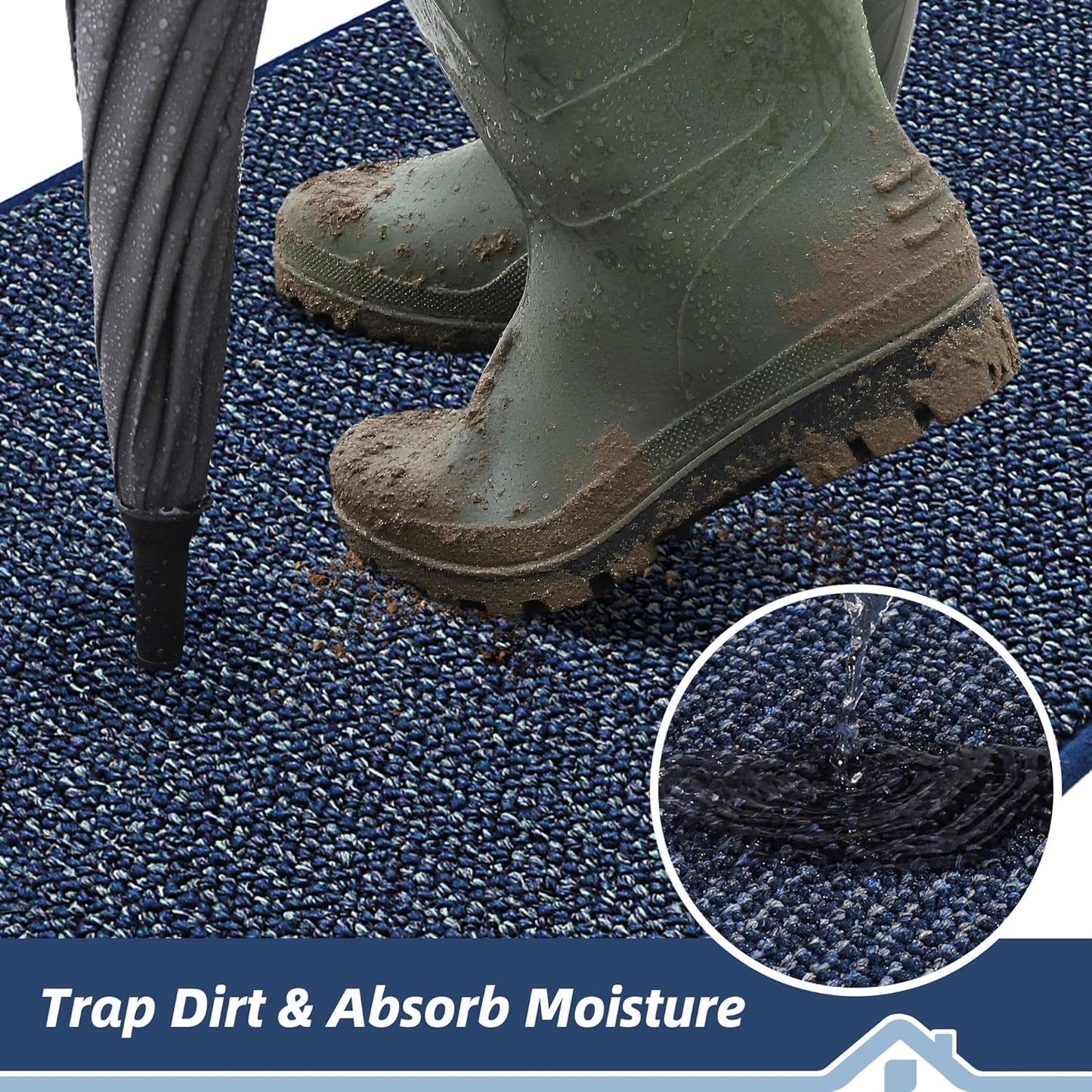 BEQHAUSE Dirt Trapper Door Mat 20" x 32", Non-Slip Washable Doormats Entrance Mat, Dirt Resistant and Absorbent Welcome Mat, Low Profile Floor Mats for Front Back Door and Entryway, Blue