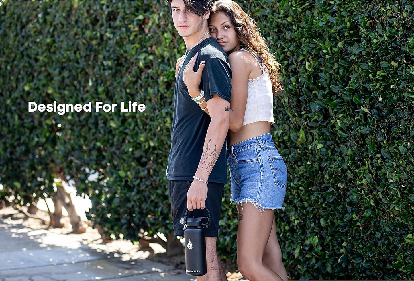 HYDRO CELL Stainless Steel Insulated Water Bottle with Straw - For Cold & Hot Drinks - Metal Vacuum Flask with Screw Cap and Modern Leakproof Sport Thermos for Adults (Black 32oz)