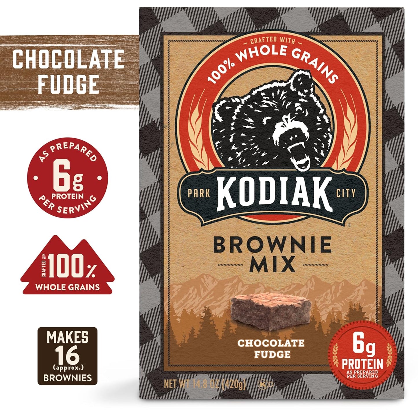 Kodiak Cakes Chocolate Fudge Brownie Mix, 14.8 Ounce Boxes (Pack of 6)