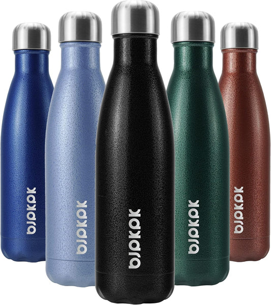 BJPKPK Insulated Water Bottles 17oz, Leak Proof Stainless Steel Water Bottle Keeps Cold for 24 Hours and Hot for 12 Hours, BPA Free,Black