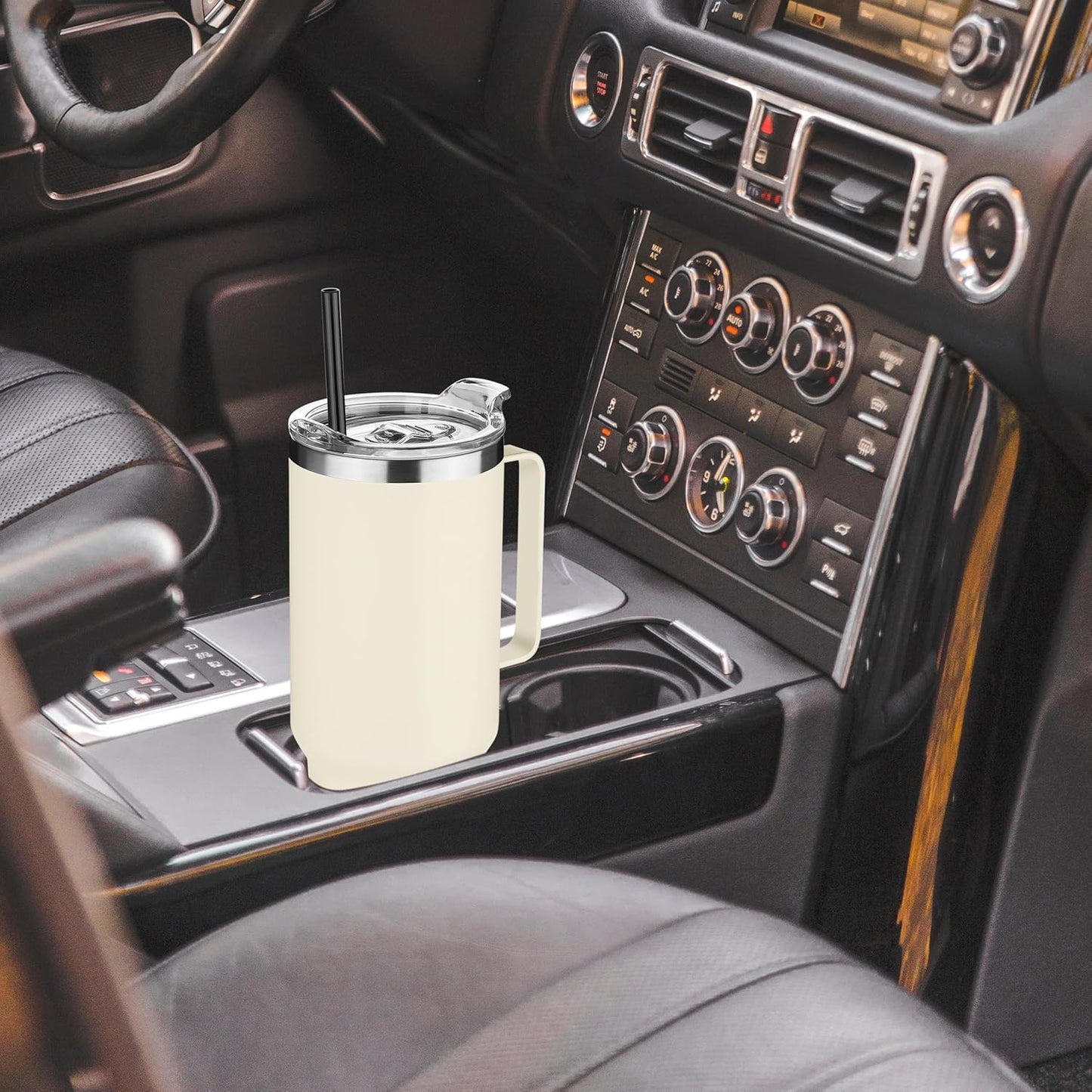 HASLE OUTFITTERS 40 oz Stainless Steel Tumbler with Handle, Vacuum Insulated Tumblers Bulk, Reusable Double Wall Travel Coffee Mug, Durable Powder Coated Water Bottle(Beige, 4)