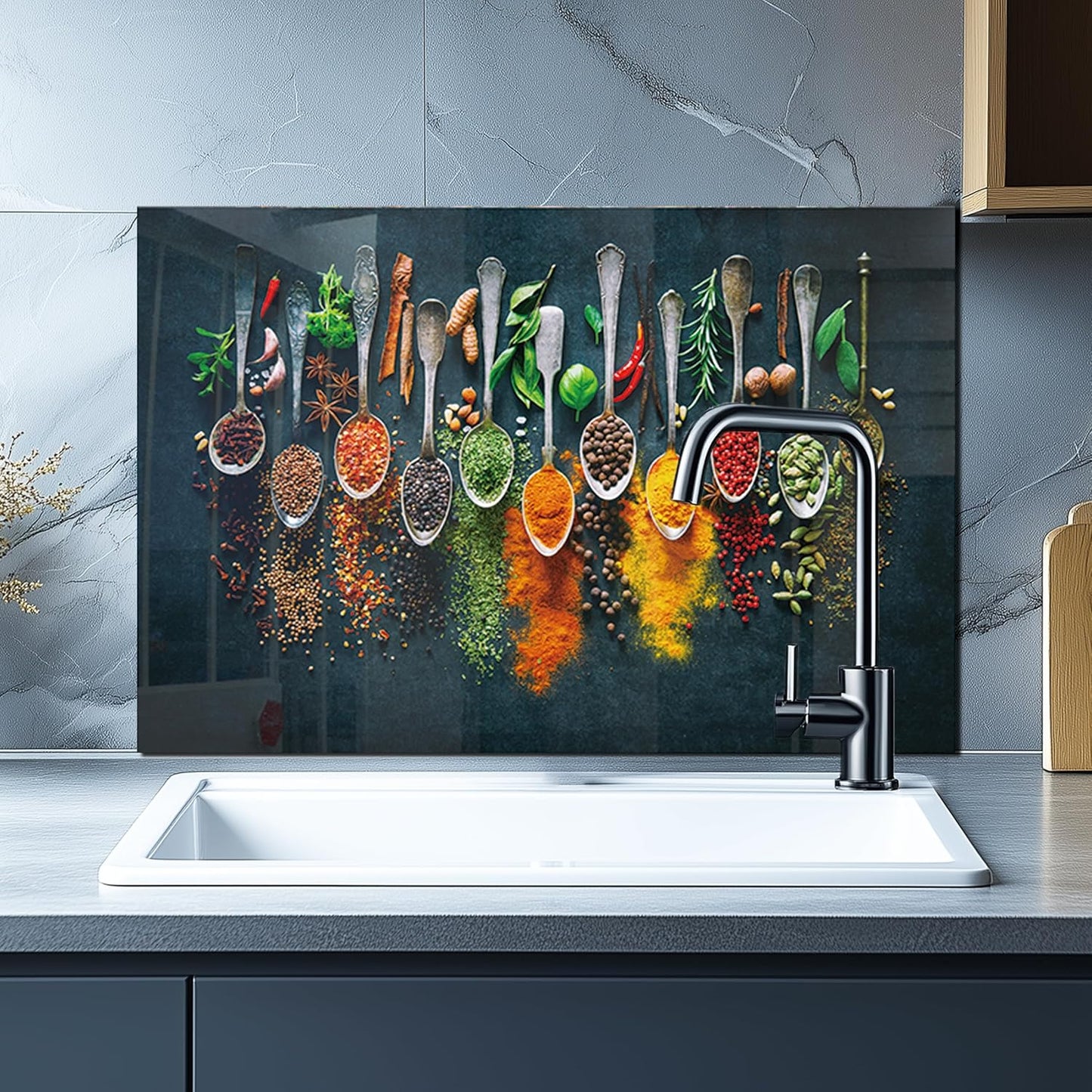 DAIFURONGE Tempered Glass Stove Backsplash Panel - Artistic Spice Design | Heat-Resistant Splash Guard, Kitchen Wall Decor,(30"x20"