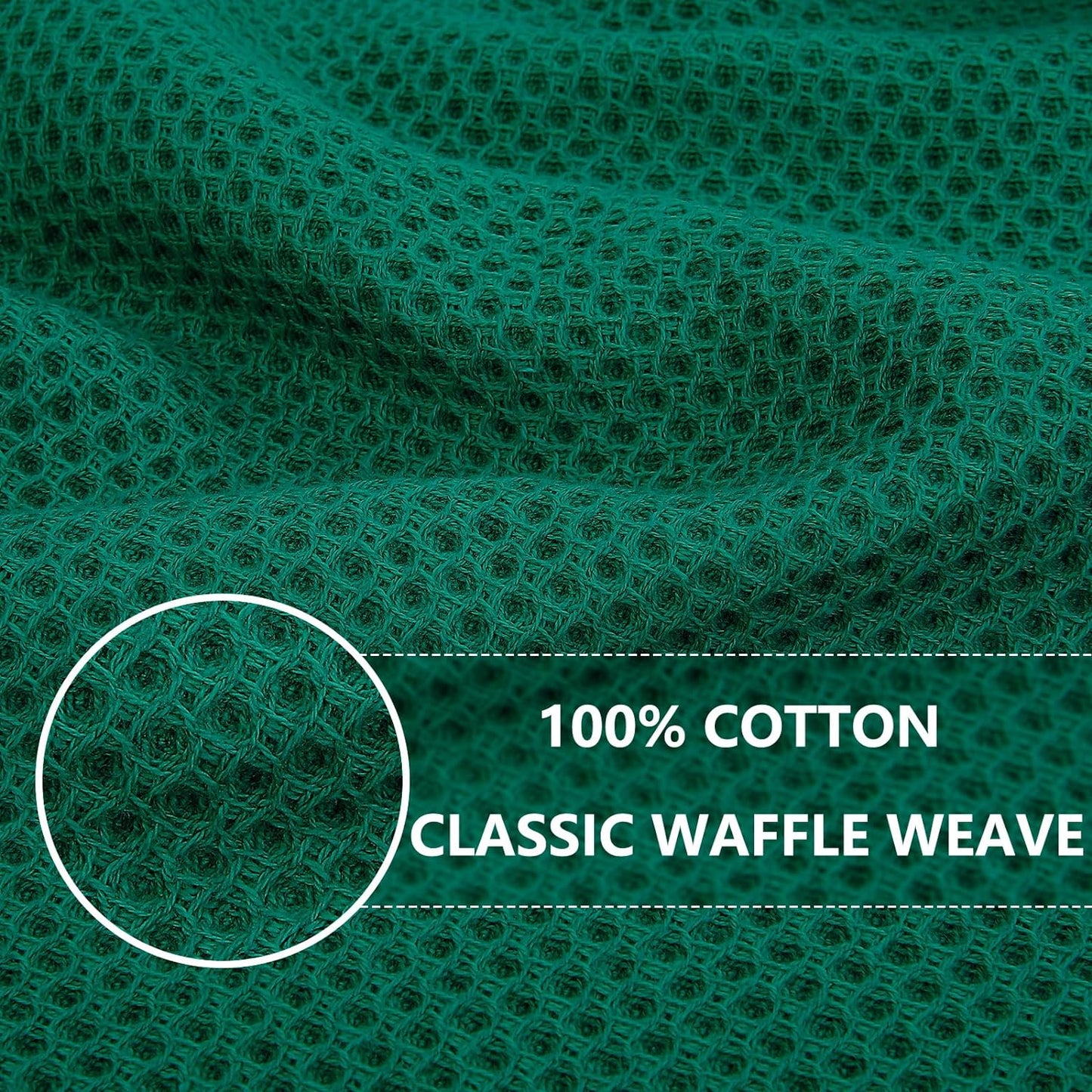 Homaxy 100% Cotton Waffle Weave Kitchen Dish Cloths, Ultra Soft Absorbent Quick Drying Dish Towels, 12 x 12 Inches, 6-Pack, Dark Green