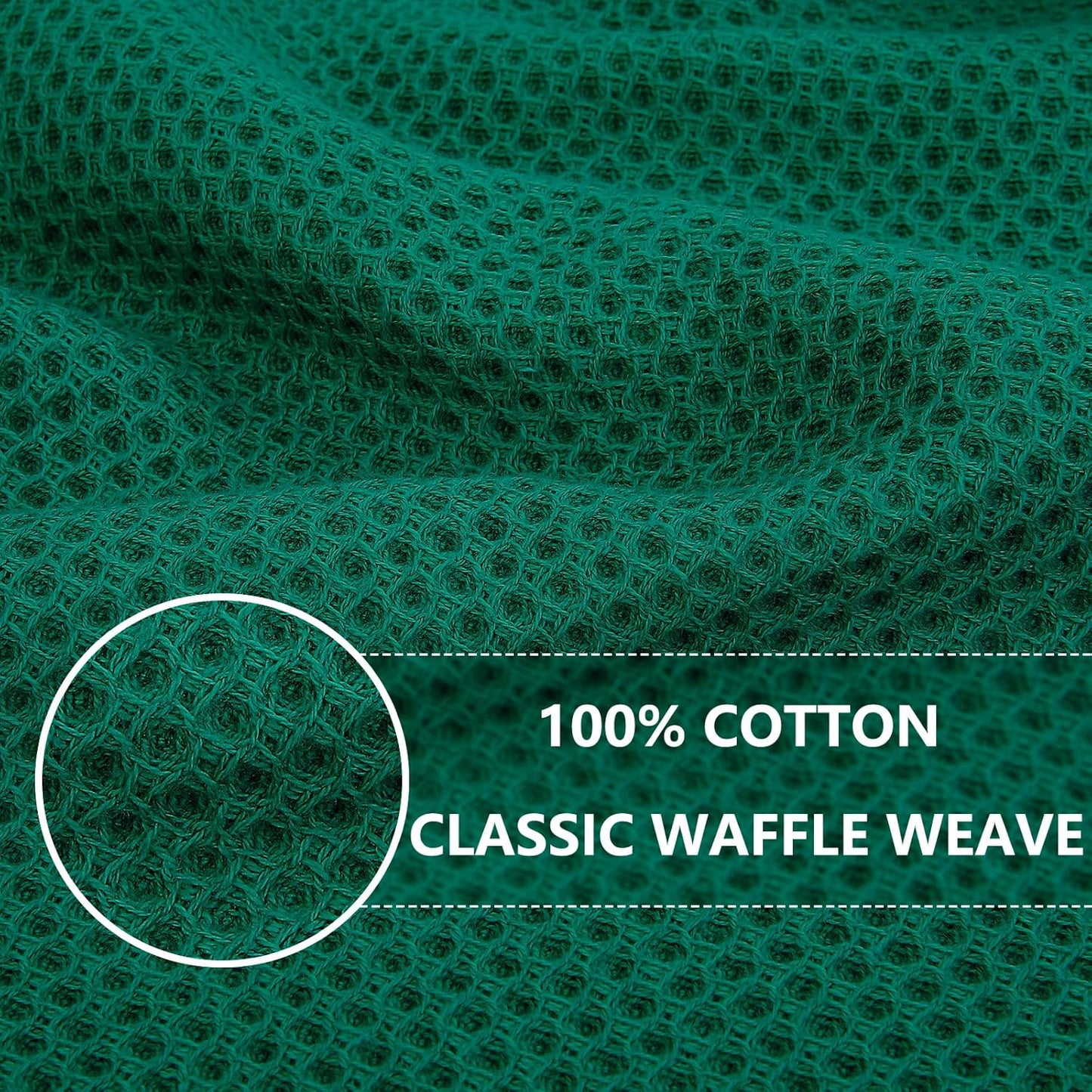 Homaxy 100% Cotton Waffle Weave Kitchen Dish Towels, Ultra Soft Absorbent Quick Drying Cleaning Towel, 13 x 28 Inches, 4-Pack, Dark Green