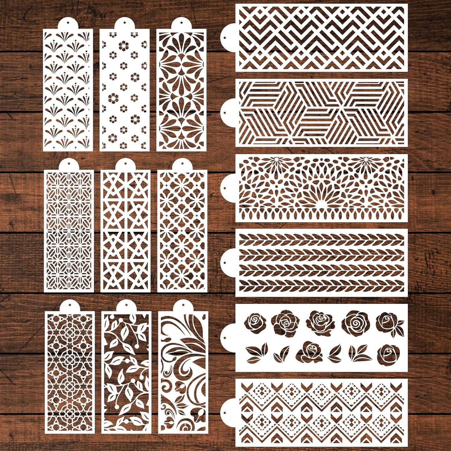 Cake Stencils for Baking - 15 Pcs Cookie Stencils for Royal Icing, Flower Roses Cookie Stencils for Buttercream Decorating, Folk Brick Stencils Cookie Decoration, Baking Template Cake Decor