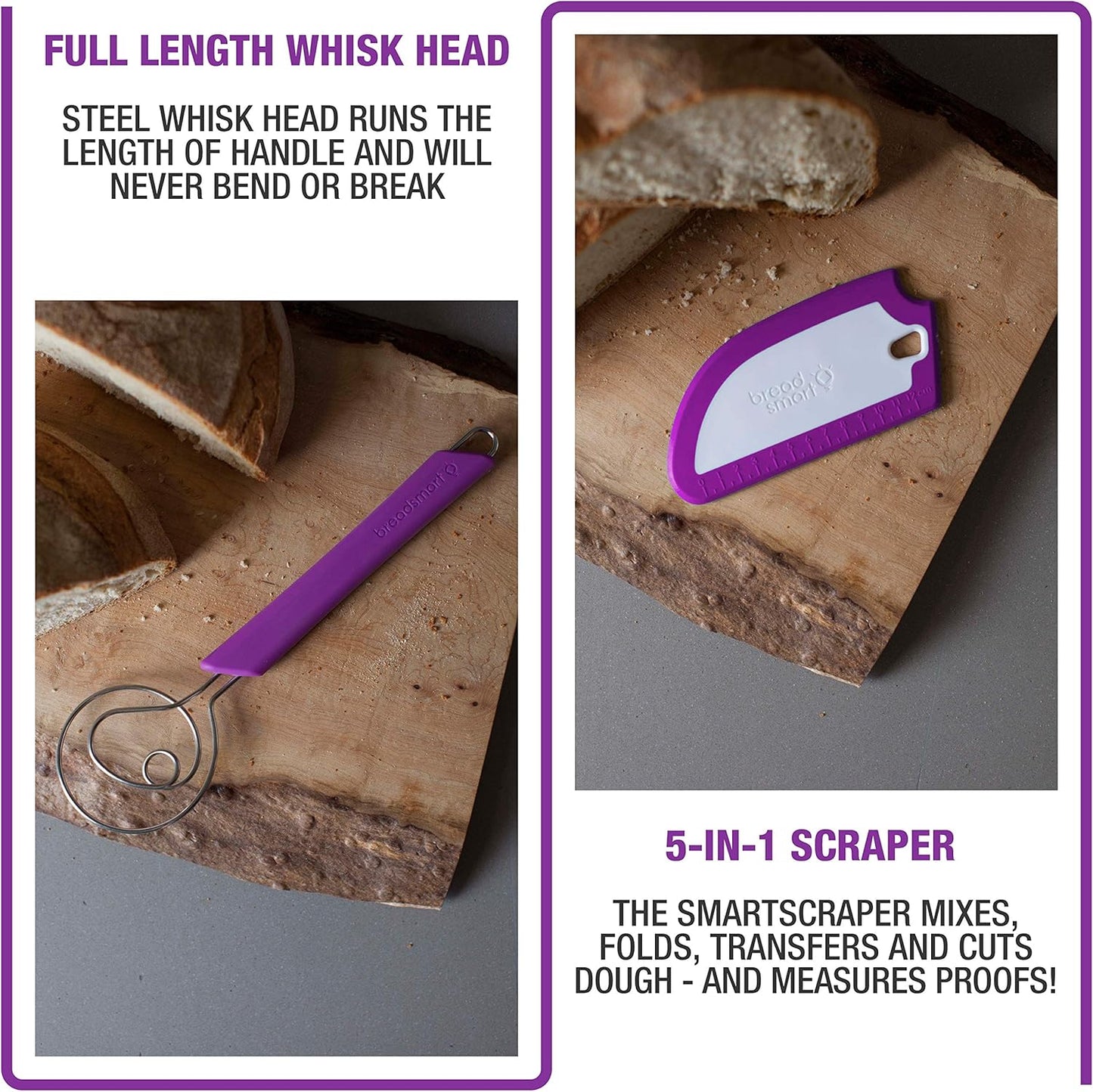Artisan Bread Whisk and Bench Scraper Duo - Essential Dough Mixer Tools - Sourdough Bread Baking Supplies