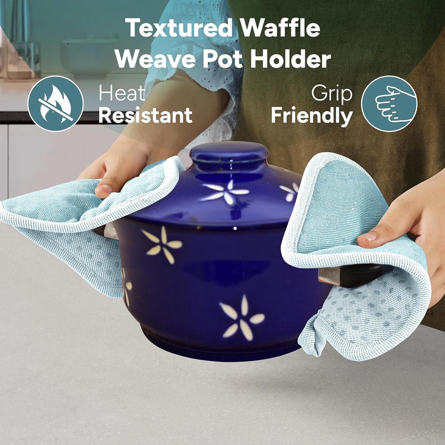 Casa Platino Silicone Oven Mitts & Pot Holders, 4-Piece – Oven Mitt for Baking & BBQ, Pot Holders for Kitchen, Hot Dishes & Microwave – Heat Resistant Up to 500°F, Non-Slip & Machine Washable – Aqua